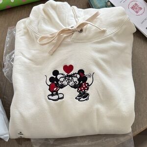 Disney Cream Hoodie with Mickey and Minnie Design